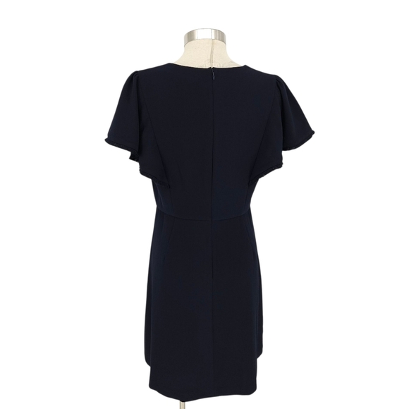 Ann Taylor LOFT Fit Flare Dress Navy Blue Fringe Short Sleeve V Neck 8 - Picture 5 of 9
